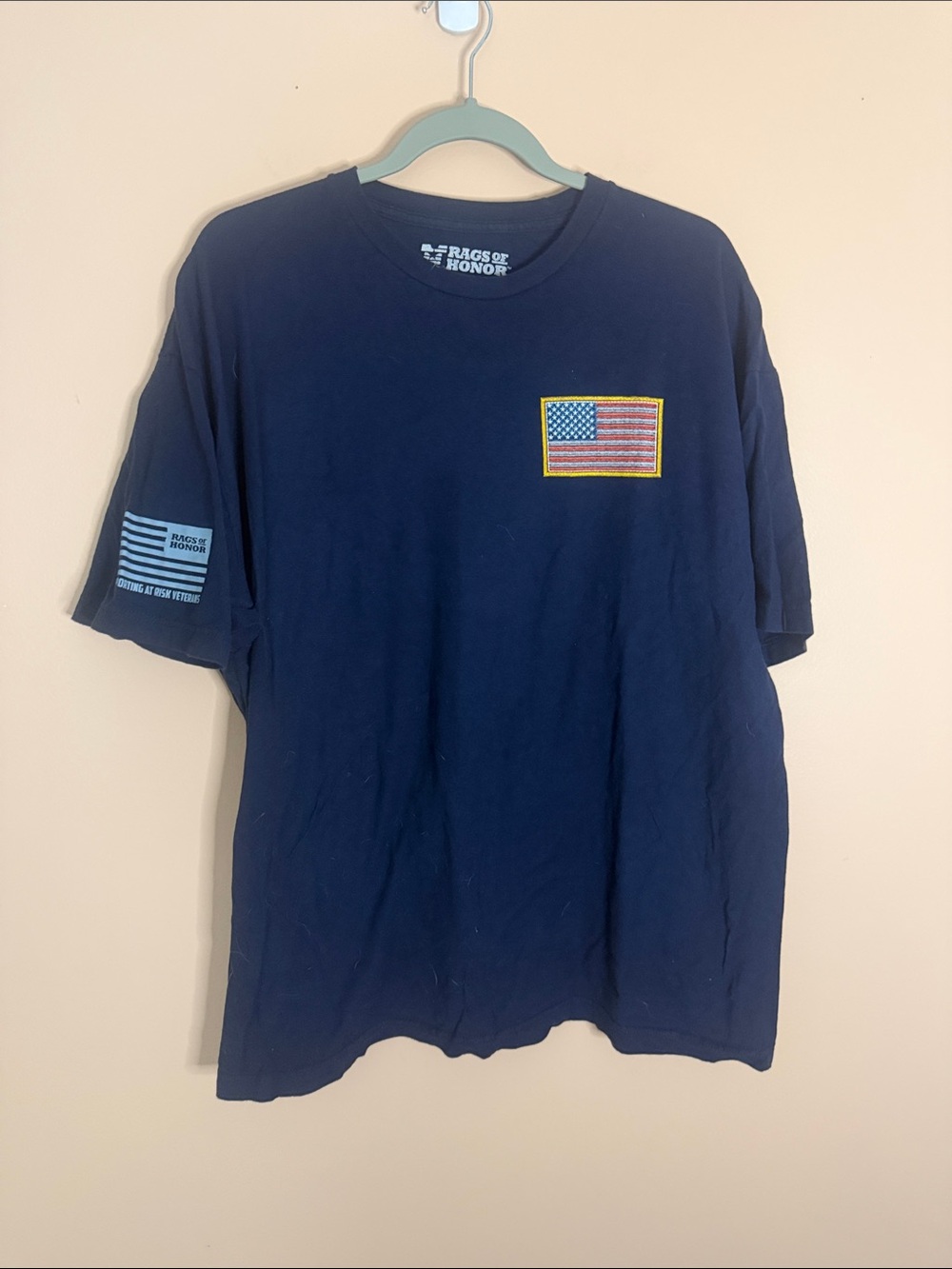 Men's Navy Short-Sleeve Crewneck Tee with Flag Patch